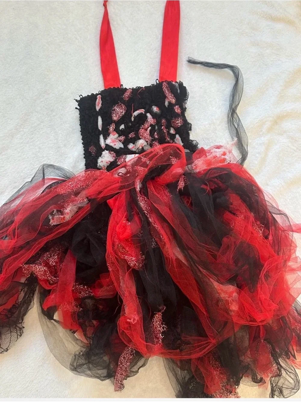 Red and Black Tulle Halloween Kids Costume Dress